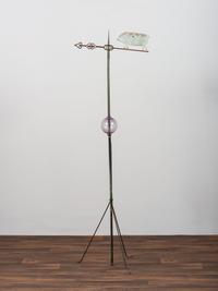 A Molded Copper Pig and Arrow Weathervane on Stand