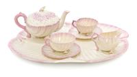 A Belleek Neptune Tea Service, Width of tray 17 inches.