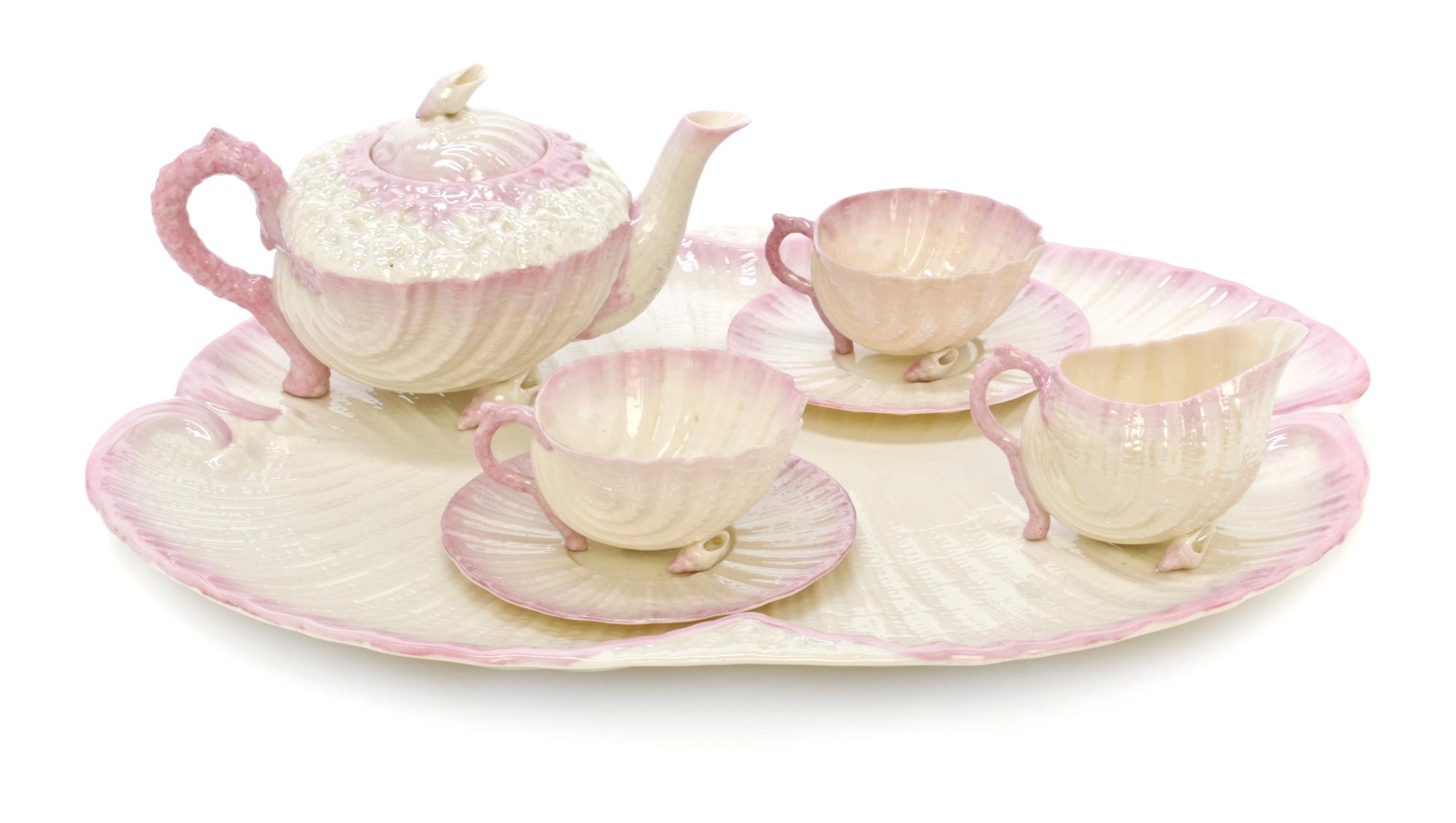 A Belleek Neptune Tea Service, Width of tray 17 inches.