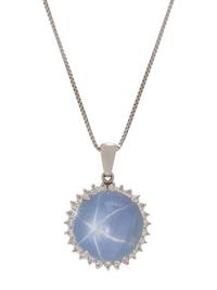 STAR SAPPHIRE AND DIAMOND PENDANT/NECKLACE