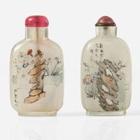 Two inside-painted snuff bottles 玻璃內畫鼻煙壺兩件 Inscribed Zhou Leyuan ?????