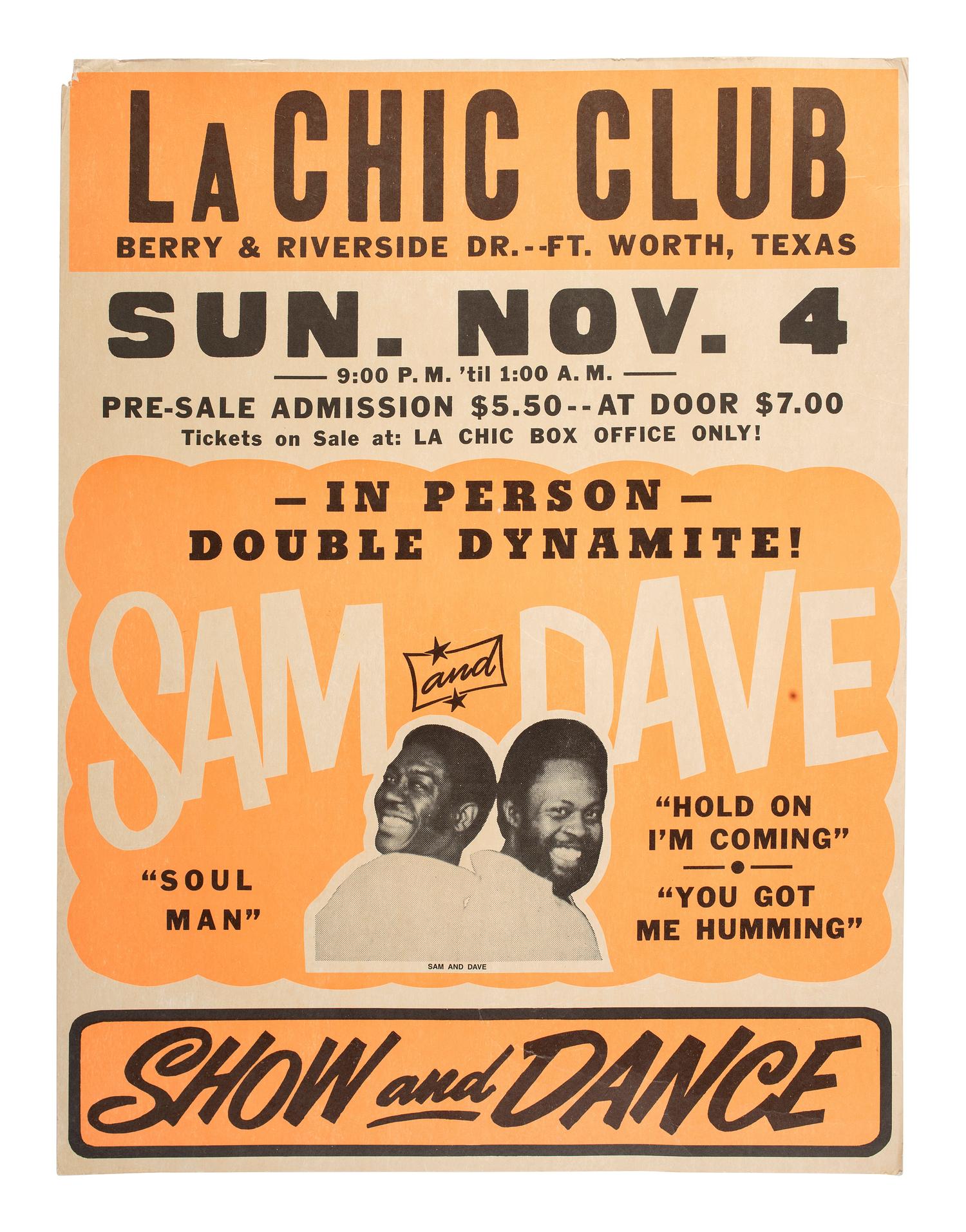 [MUSIC]. In Person. Double Dynamite! Sam and Dave . La Chic Club, Ft. Worth, TX. 4 November [1973].