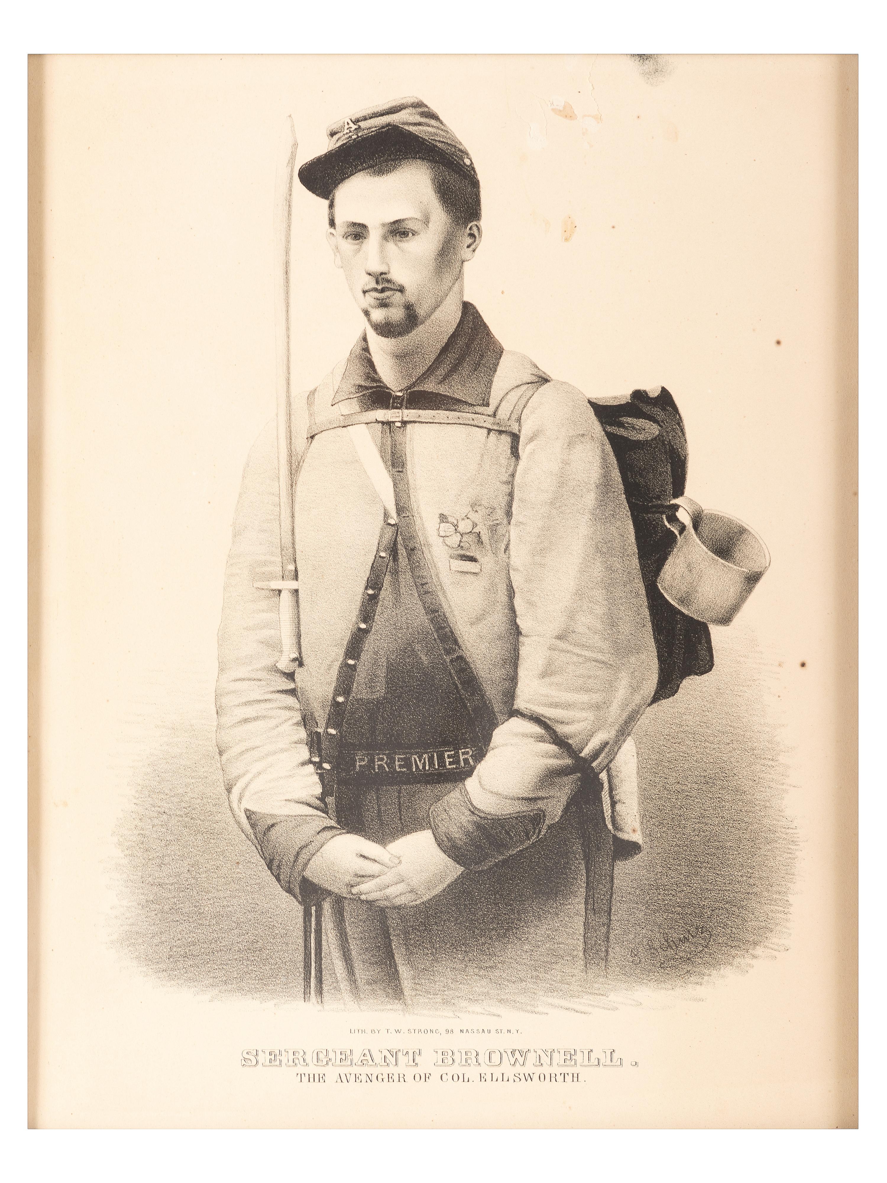 [CIVIL WAR]. A collection of items involving Colonel Elmer Ellsworth and Sergeant Francis Brownell, incl. prints, photographs, and other memorabilia.