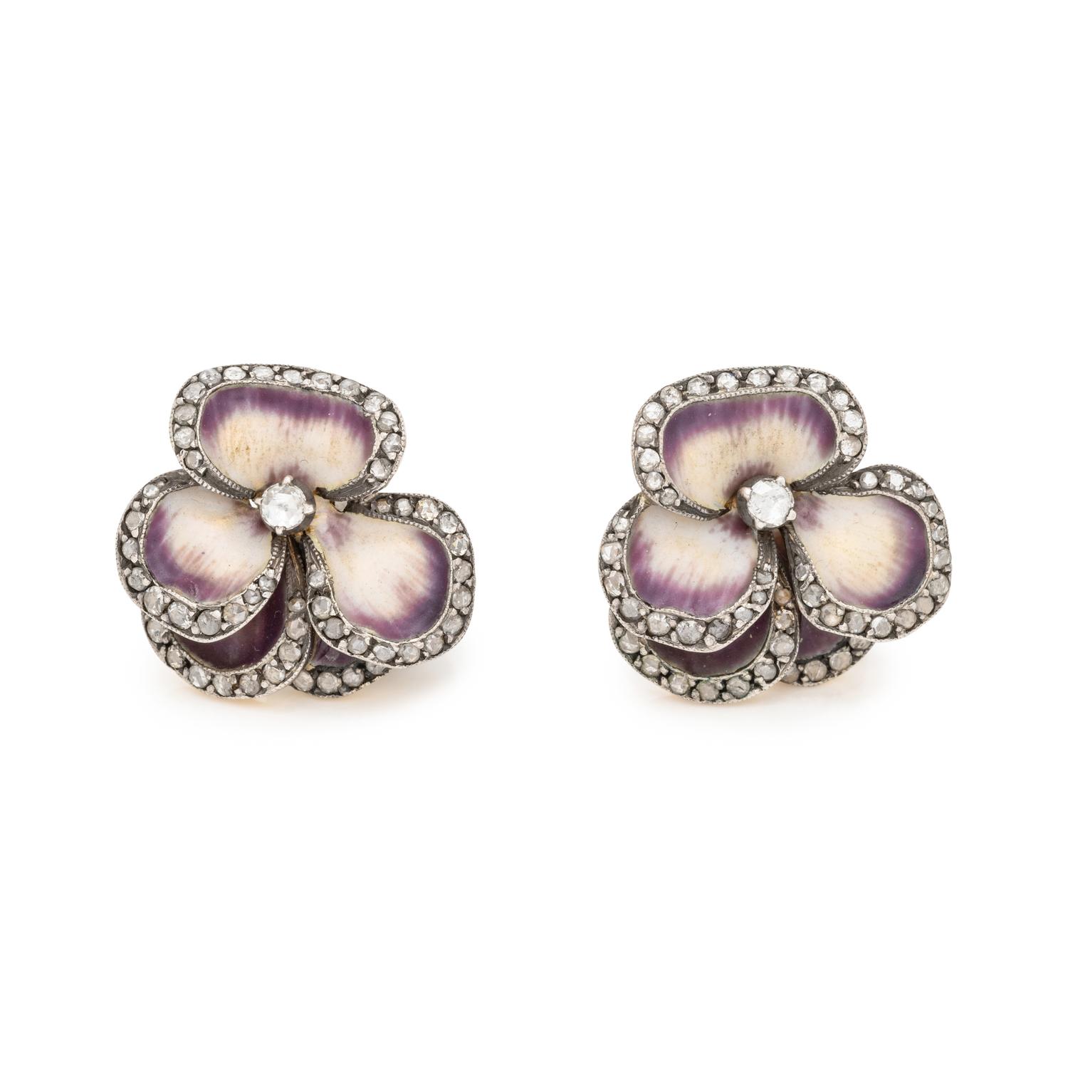 DIAMOND AND ENAMEL PANSY EARRINGS