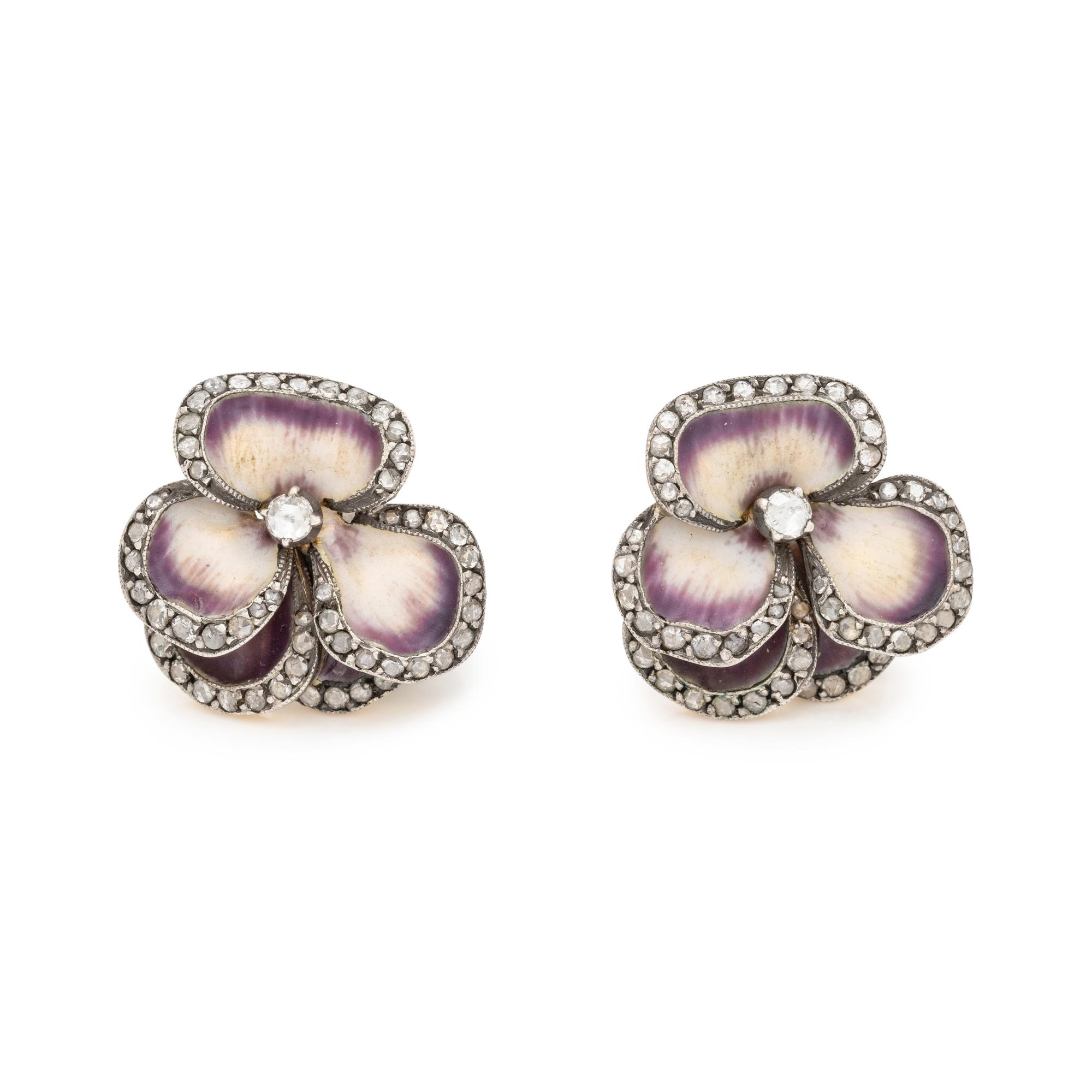 DIAMOND AND ENAMEL PANSY EARRINGS