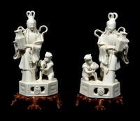 A Pair of Chinese Blanc-de-Chine Porcelain Figural Groups