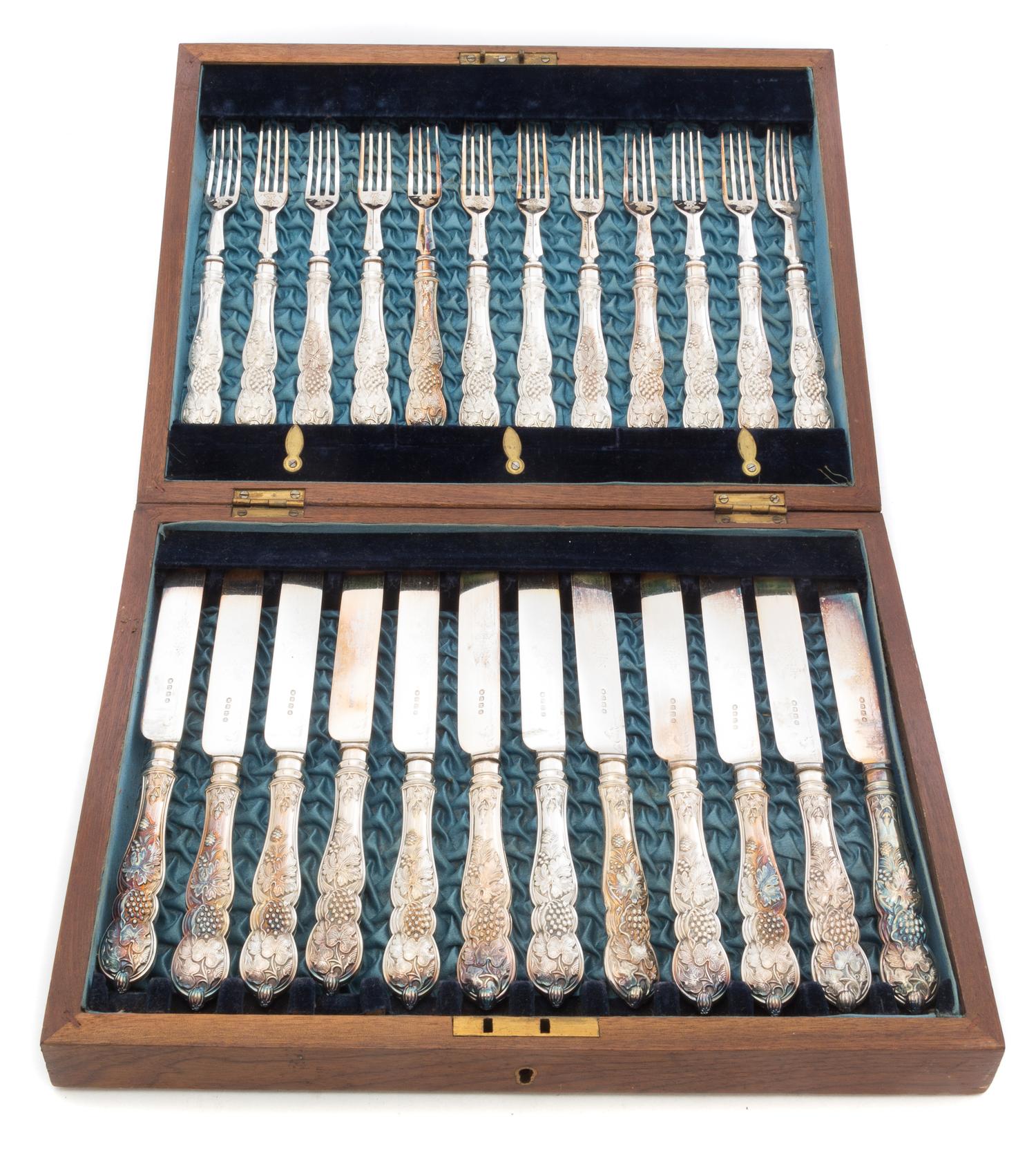 An English Silver-plate Fruit Service for Twelve Length of knives 8 3/4 inches. — 20TH CENTURY