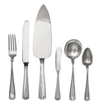 An American Silver Flatware Service, Gorham Mfg. Co., Providence, RI, Etruscan pattern, comprising: 11 dinner knives 11 dinner forks 12