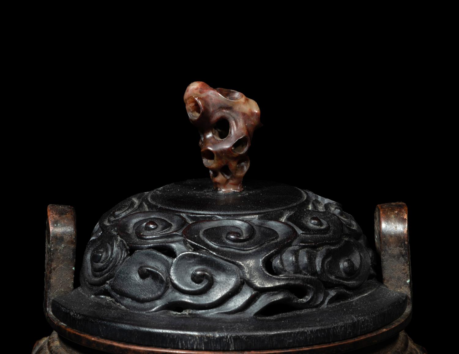 A Chinese Silver Figure of Shoulao and A Chinese Bronze Incense Burner