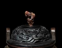 A Chinese Silver Figure of Shoulao and A Chinese Bronze Incense Burner