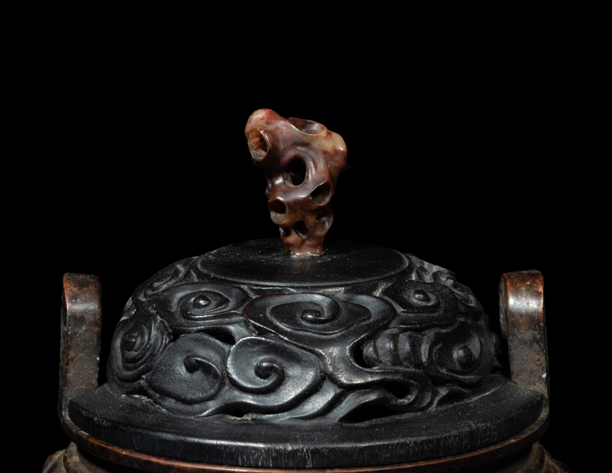A Chinese Silver Figure of Shoulao and A Chinese Bronze Incense Burner