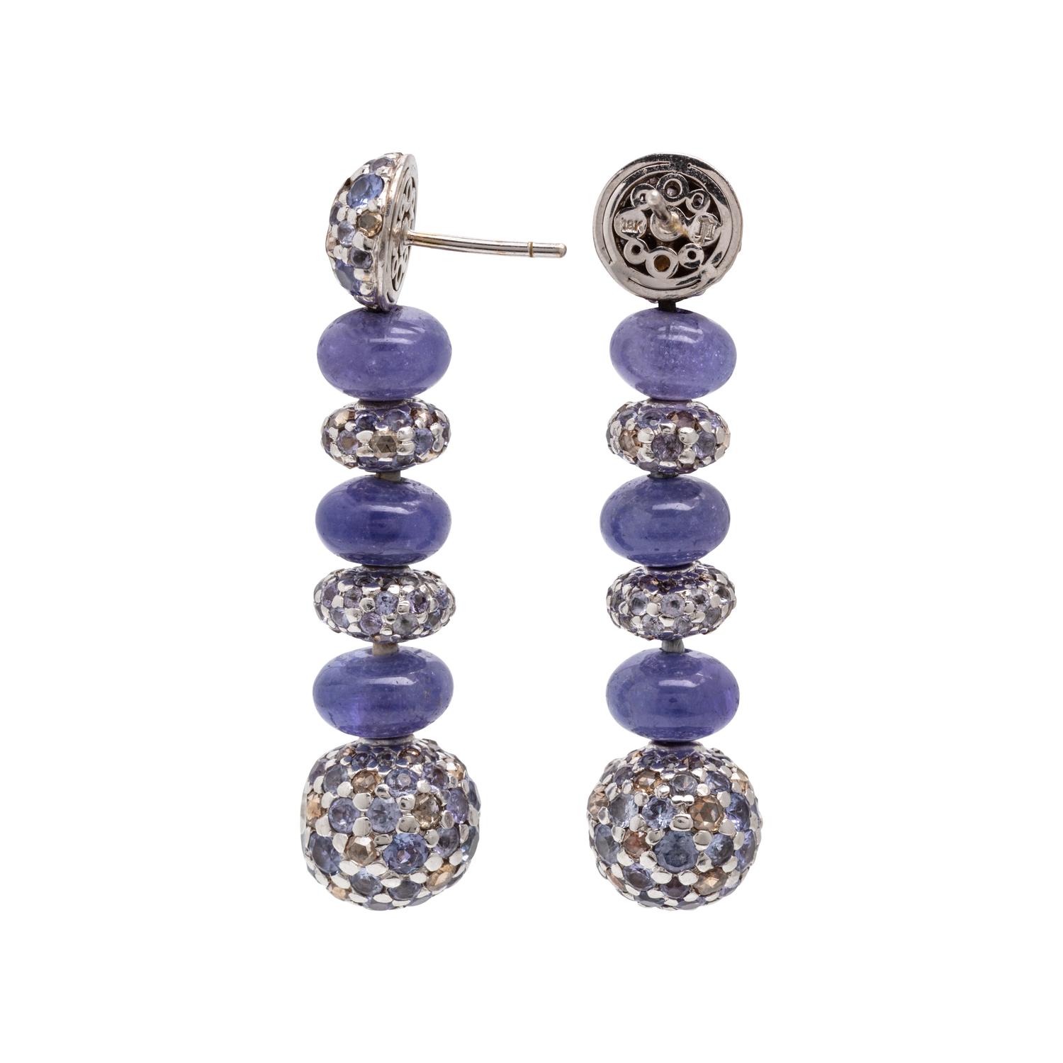 Tanzanite, Diamond, and White Gold Bead Earrings