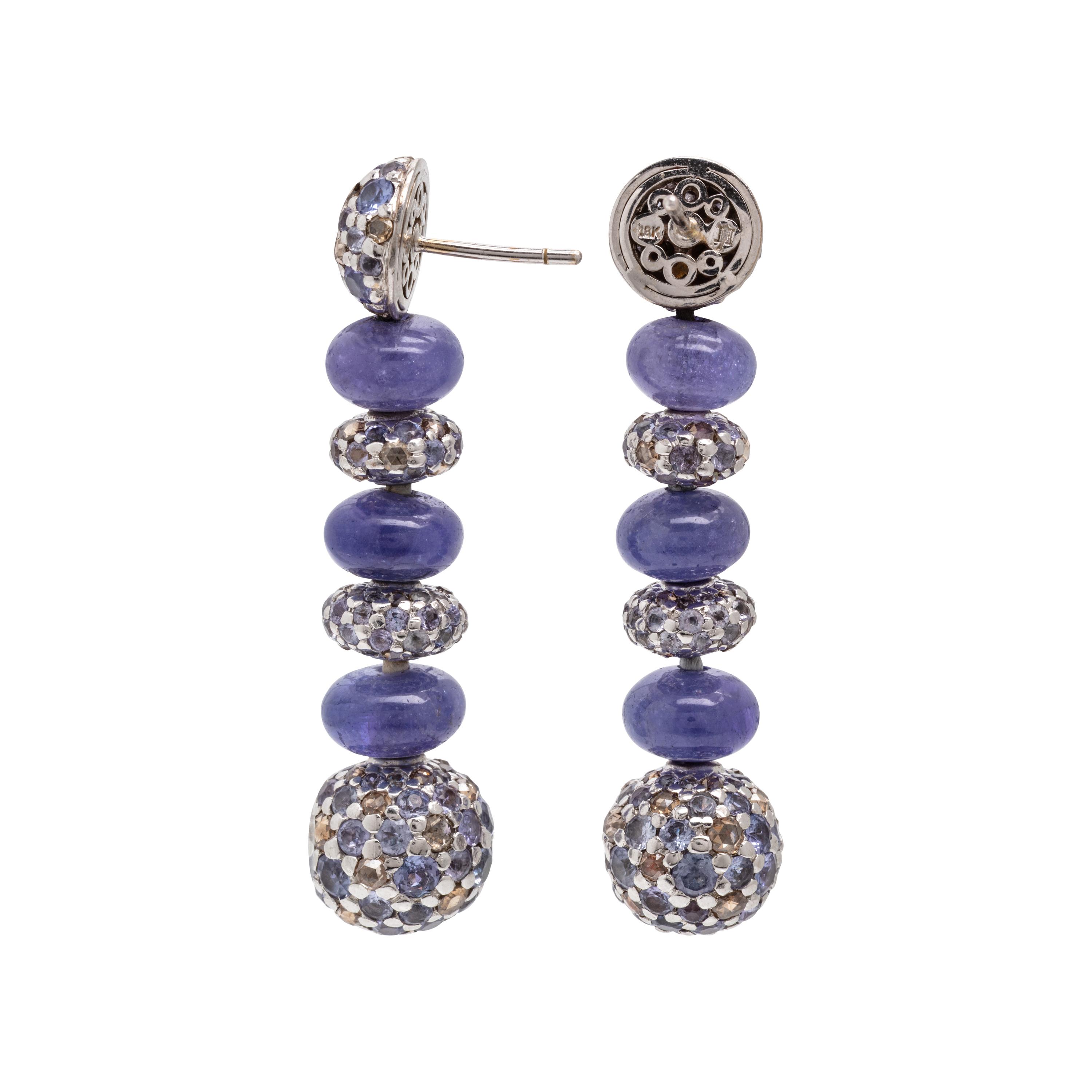 Tanzanite, Diamond, and White Gold Bead Earrings