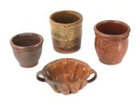 Four Galena Glaze Redware Vessels