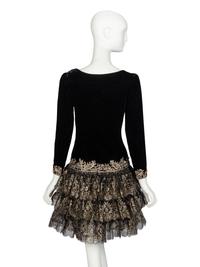 Oscar de la Renta, Velvet & Gold Lace Dress, 1980s Runway Sample