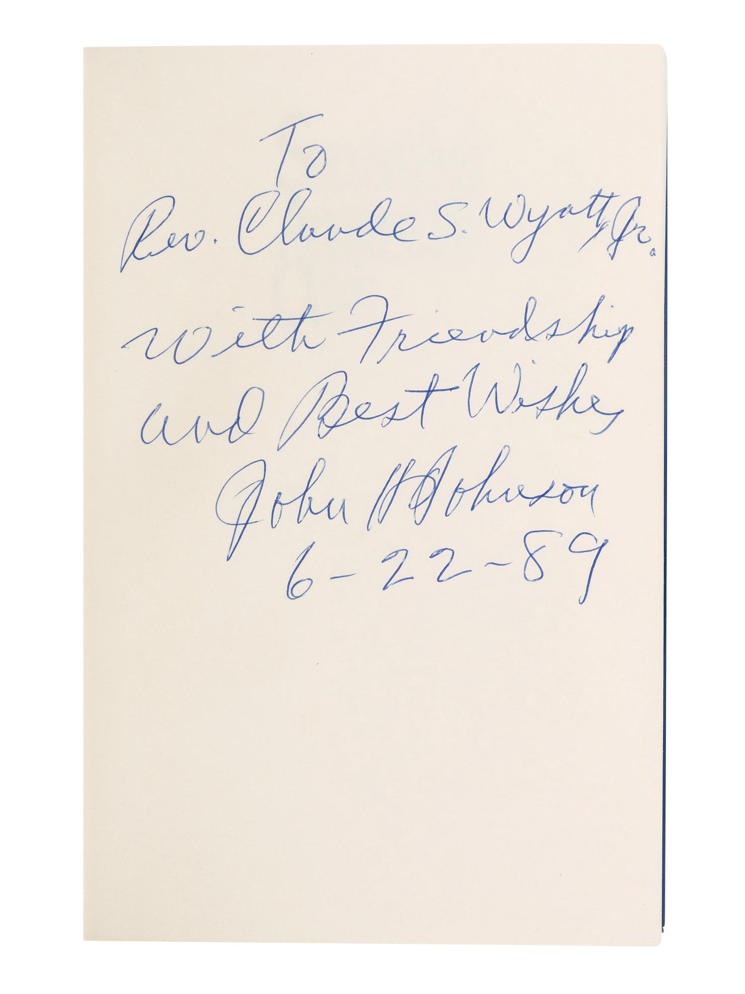 [WYATT, Addie (1924-2012), her copies]. JOHNSON, John H. (1918-2005). Succeeding Against the Odds. New York: Warner Books, 1989. Three copies, INSCRIBED AND SIGNED.
