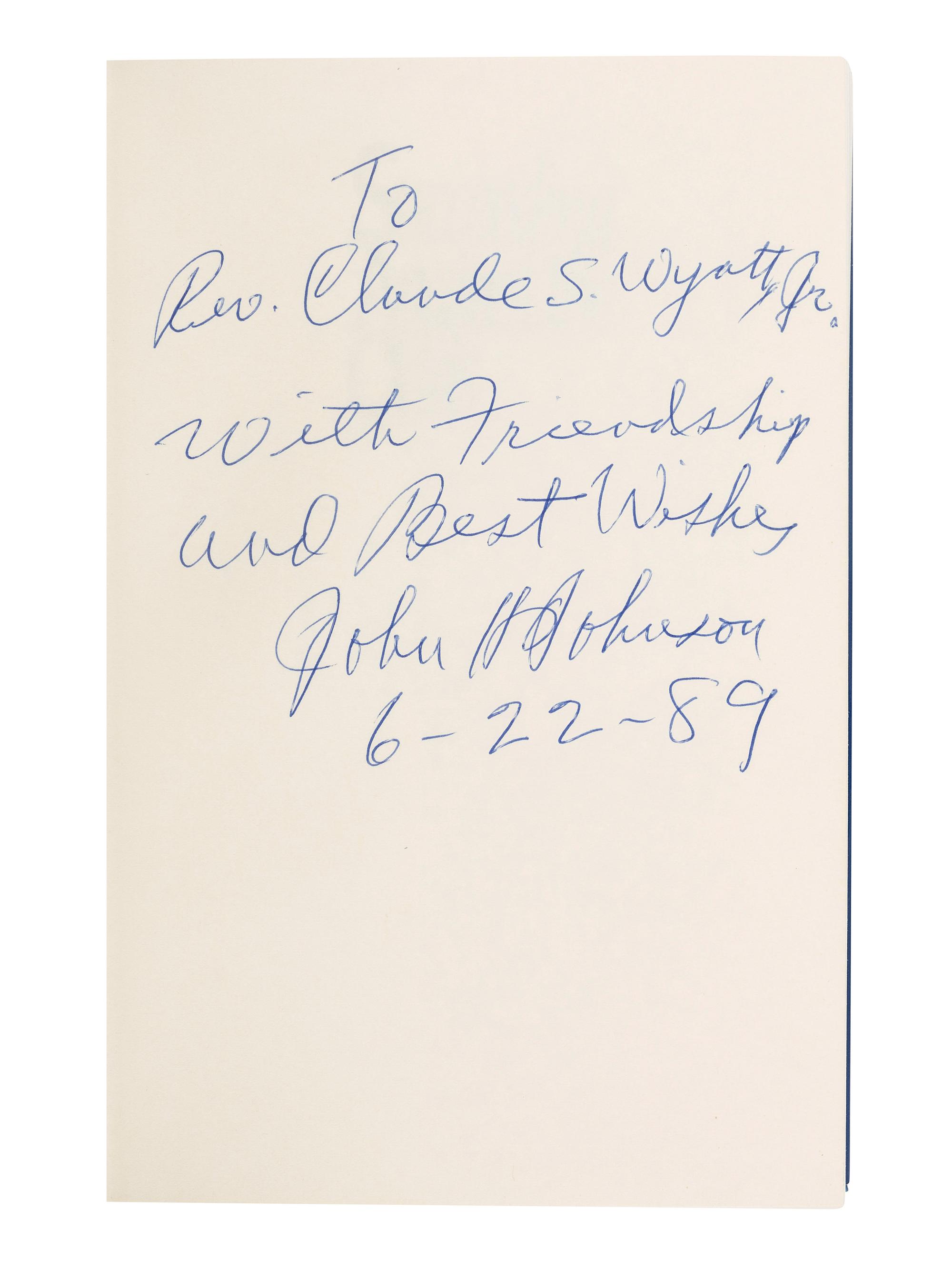 [WYATT, Addie (1924-2012), her copies]. JOHNSON, John H. (1918-2005). Succeeding Against the Odds. New York: Warner Books, 1989. Three copies, INSCRIBED AND SIGNED.