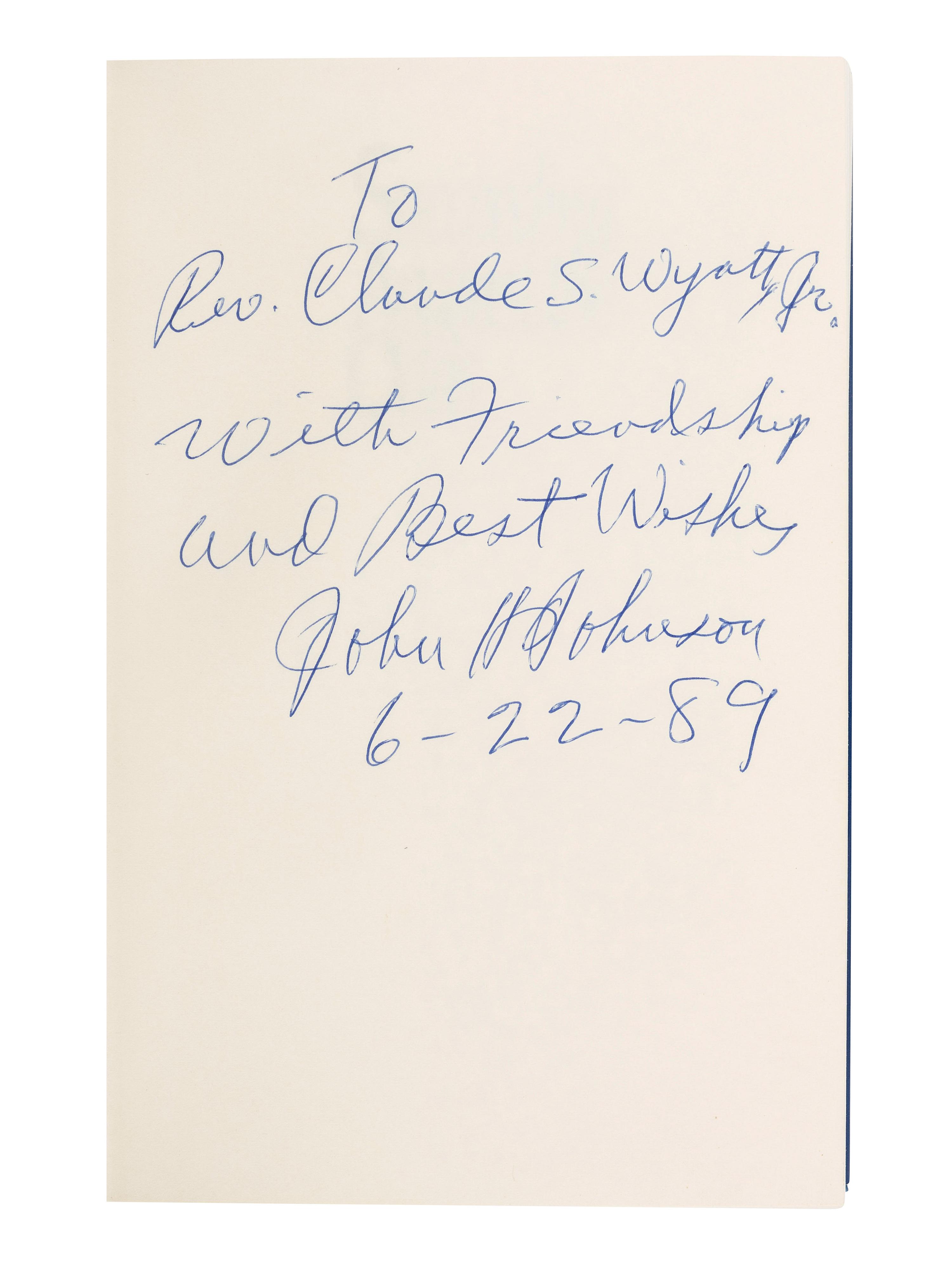 [WYATT, Addie (1924-2012), her copies]. JOHNSON, John H. (1918-2005). Succeeding Against the Odds. New York: Warner Books, 1989. Three copies, INSCRIBED AND SIGNED.
