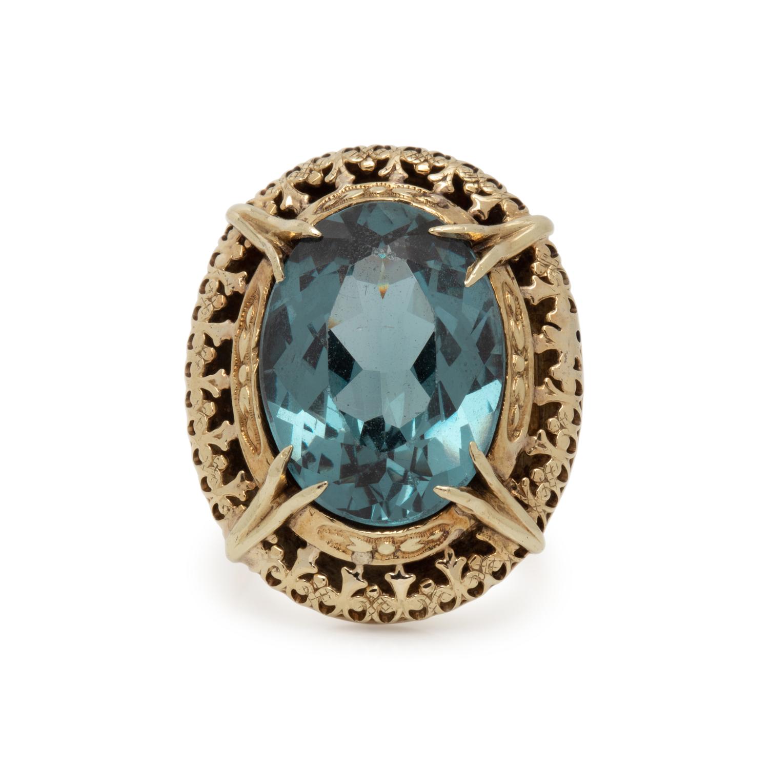 VICTORIAN, YELLOW GOLD AND SYNTHETIC SPINEL RING