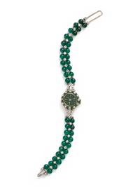 ART DECO, PLATINUM, DIAMOND AND GREEN BEAD WRISTWATCH