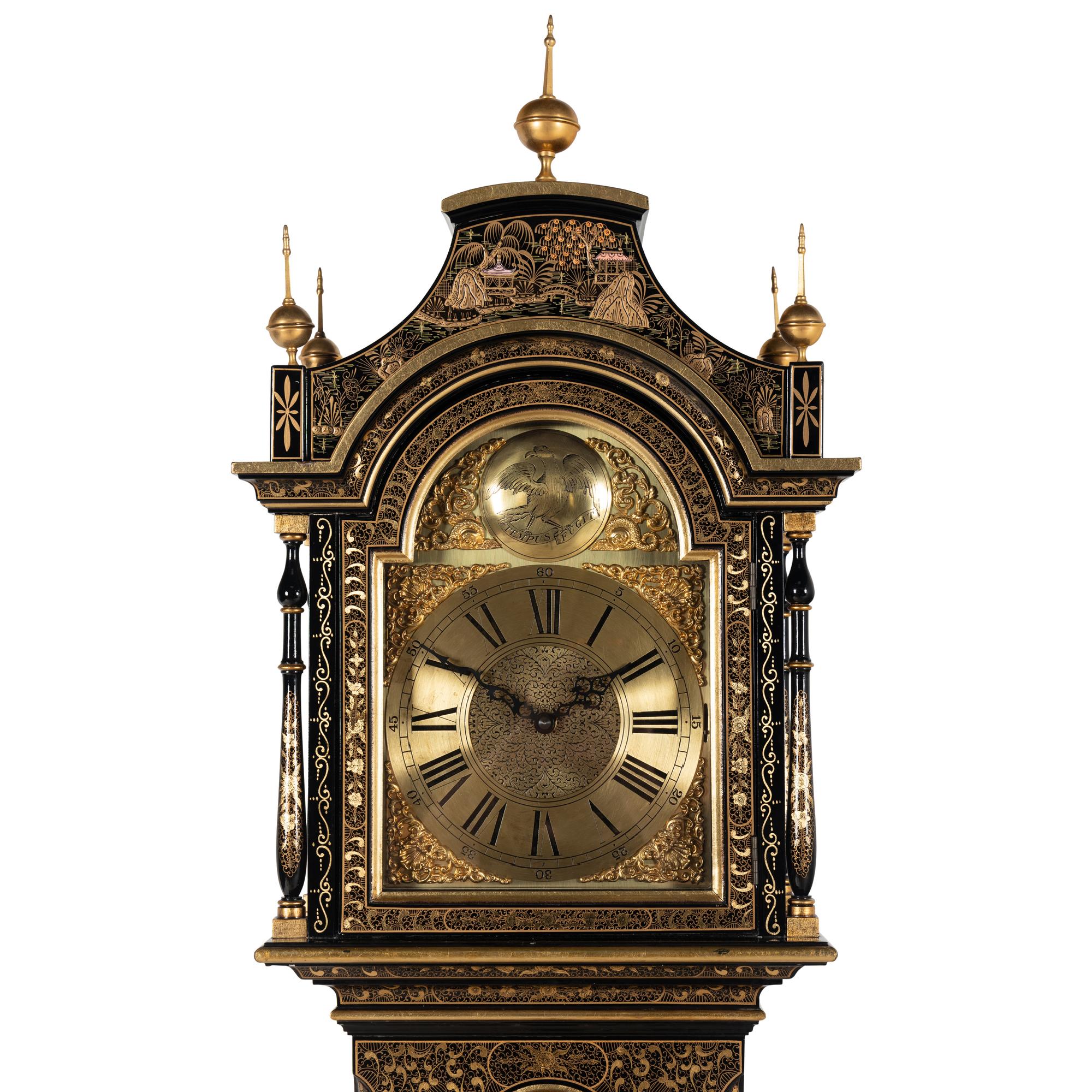 A Black and Gilt-Japanned Longcase Clock