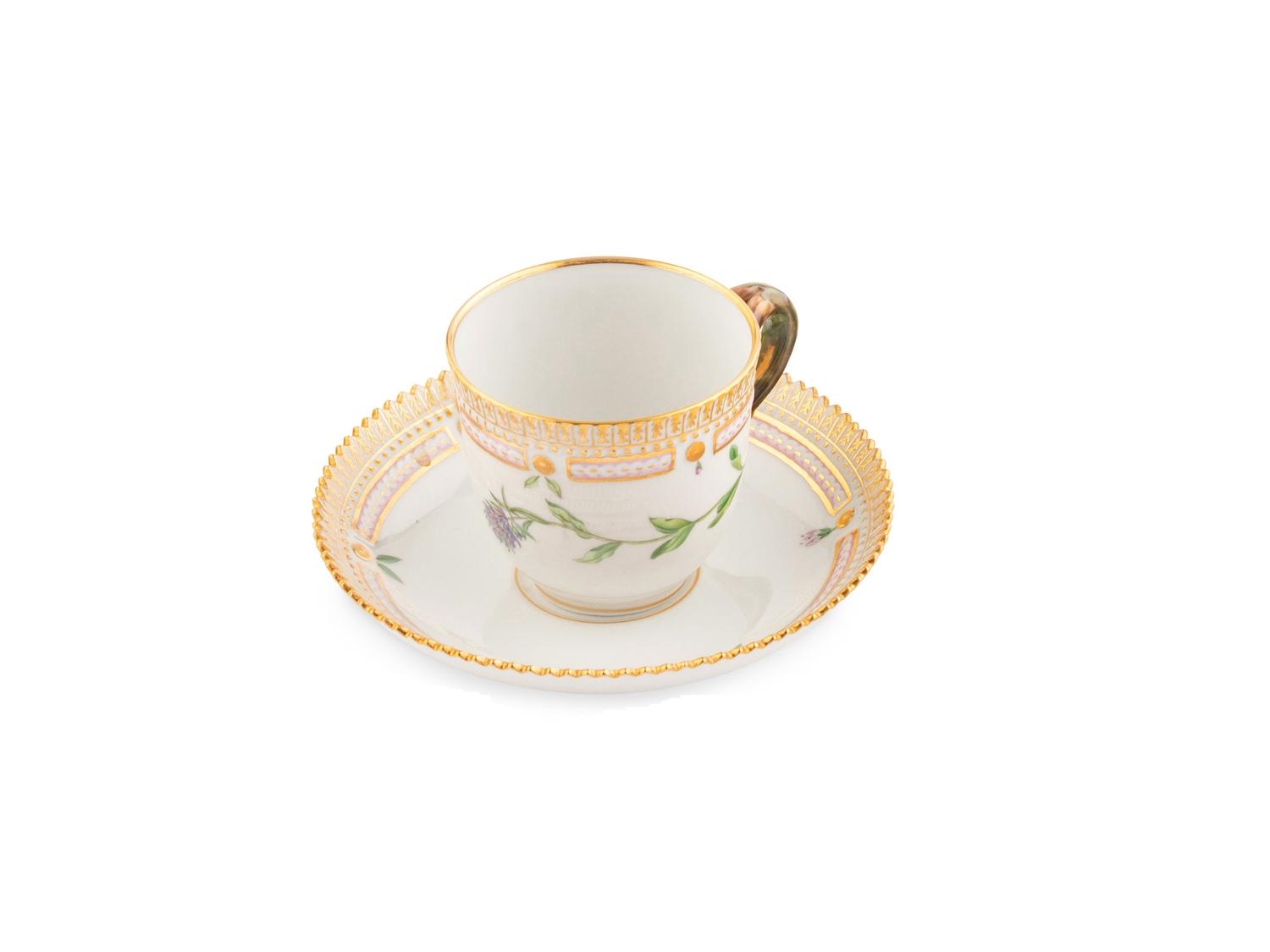 A Set of Eight Royal Copenhagen Flora Danica Porcelain Teacups and Saucers