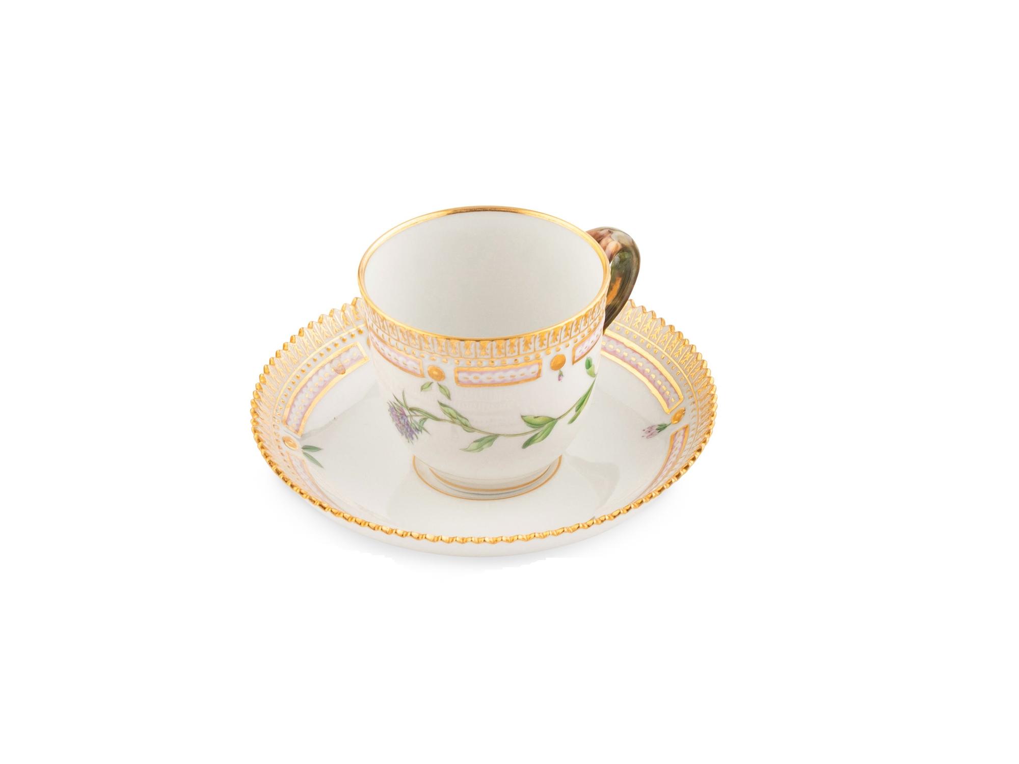 A Set of Eight Royal Copenhagen Flora Danica Porcelain Teacups and Saucers