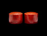 A Pair of Chinese Gilt Decorated Red Lacquer Hat Boxes