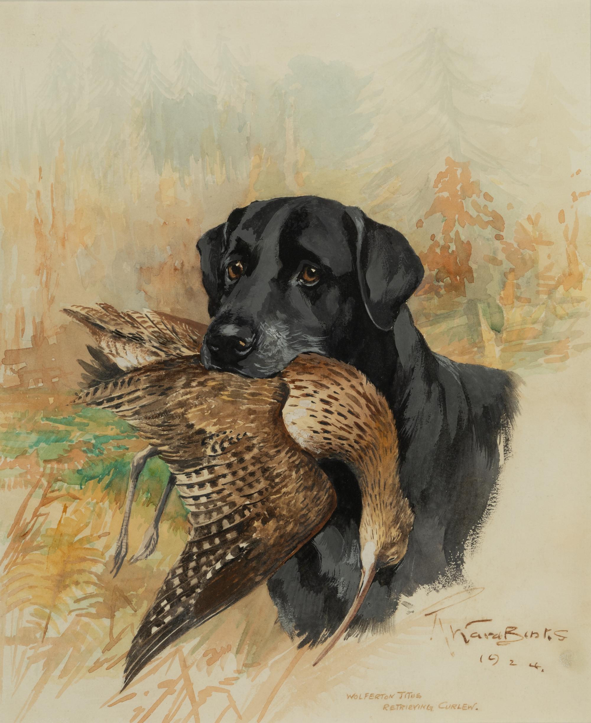 Wolferton Titus Retrieving Curlew; Retriever With Duck; Yellow Labrador With Duck (three works)