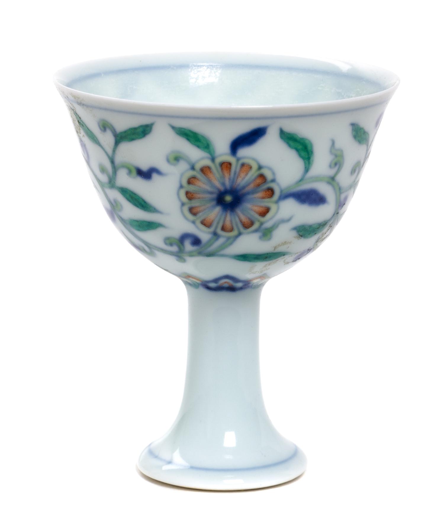 A Doucai Porcelain Stem Cup Diameter 2 1/2 inches.