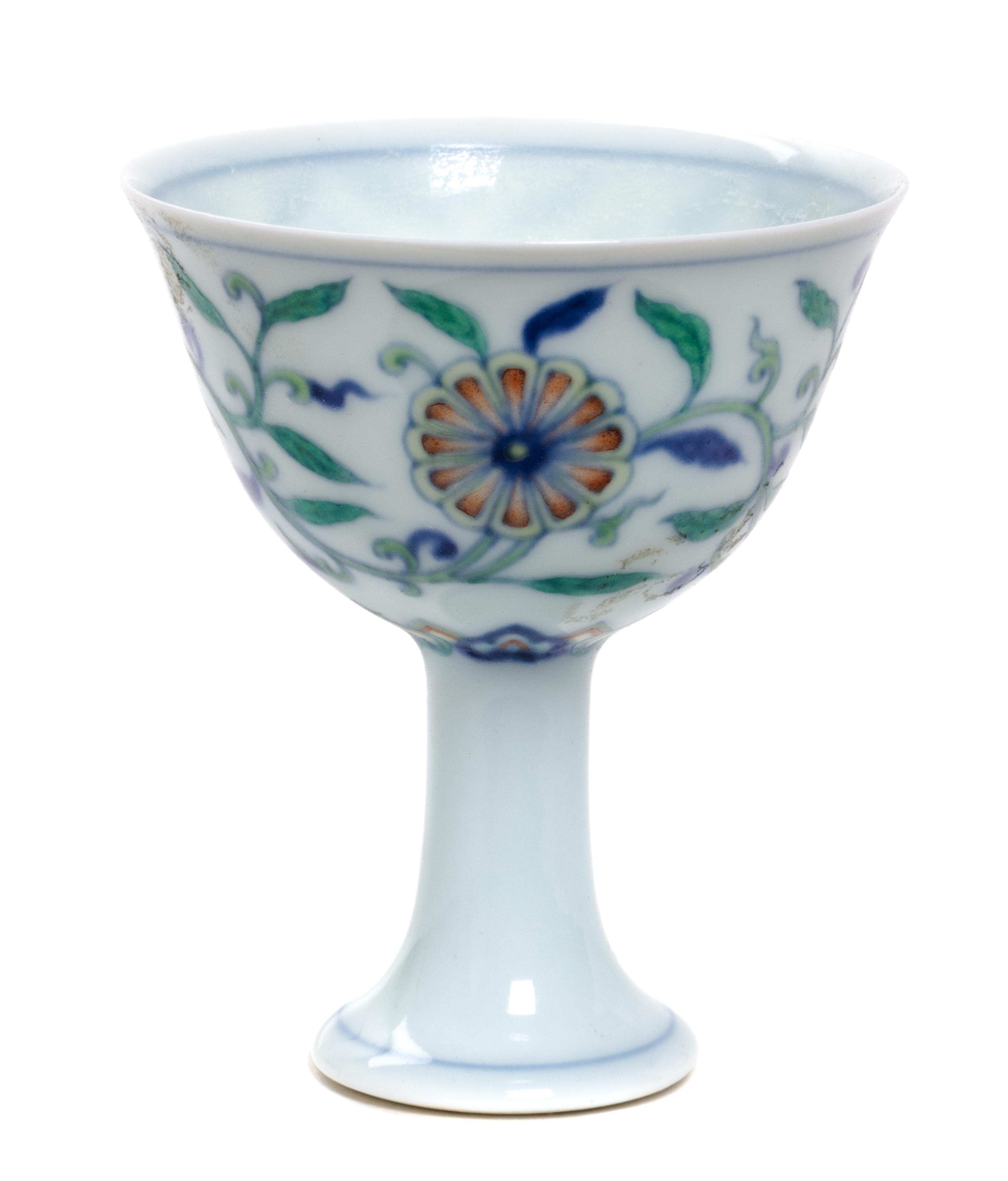 A Doucai Porcelain Stem Cup Diameter 2 1/2 inches.