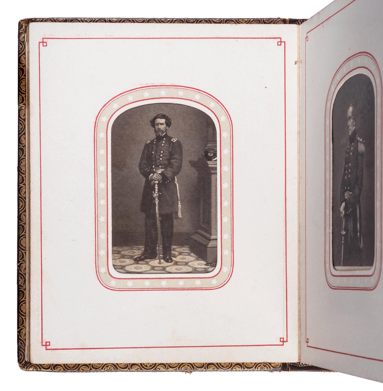 Patriotic album containing 24 engraved CDVs of Union generals. New York: Leavitt & Allen, 1862.