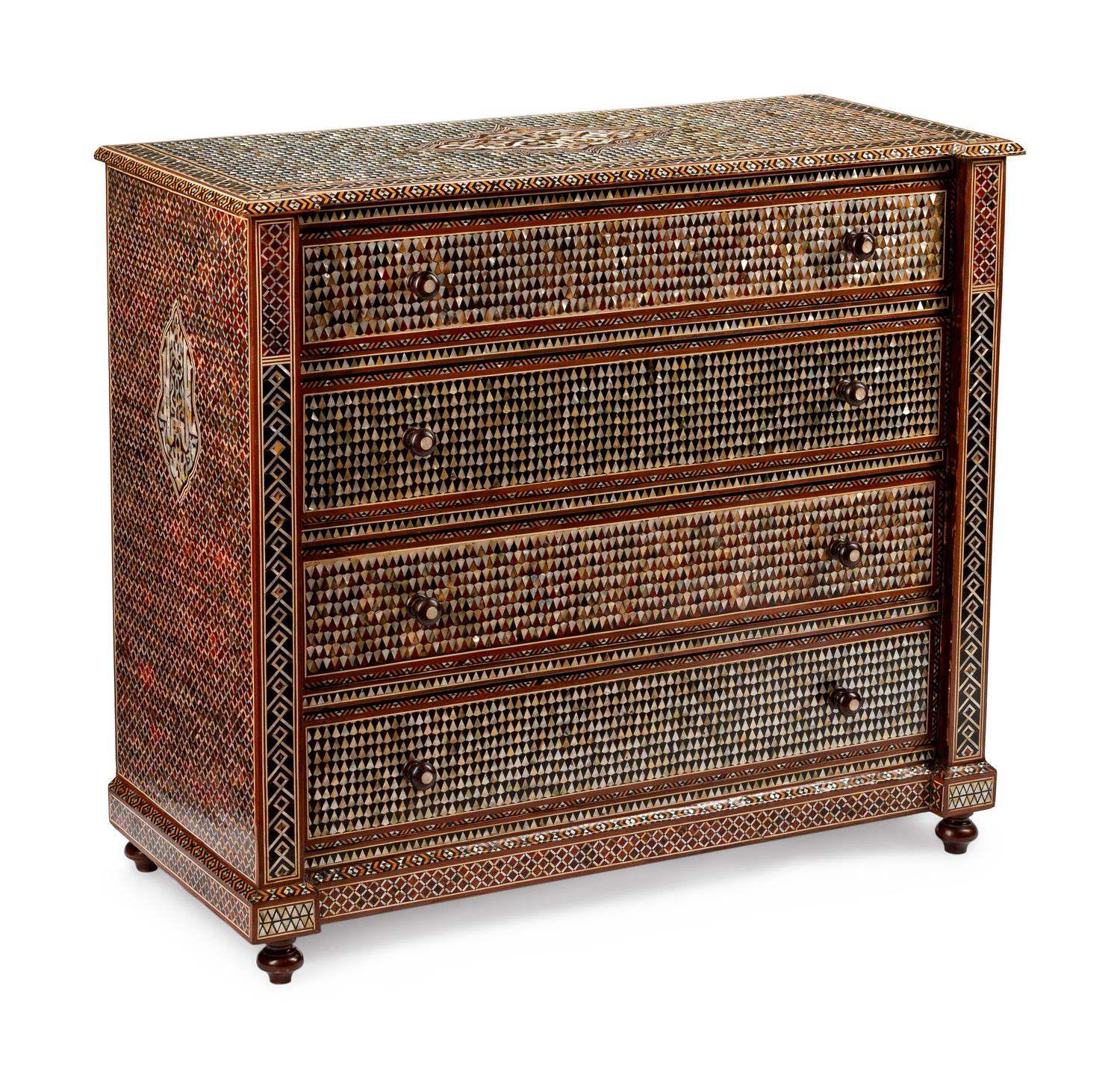 A Moorish Style Mother-of-Pearl Inlaid Chest of Drawers