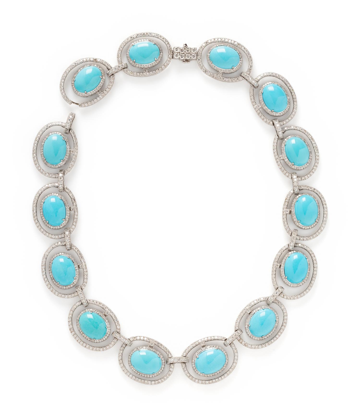 DIAMOND AND SYNTHETIC TURQUOISE NECKLACE