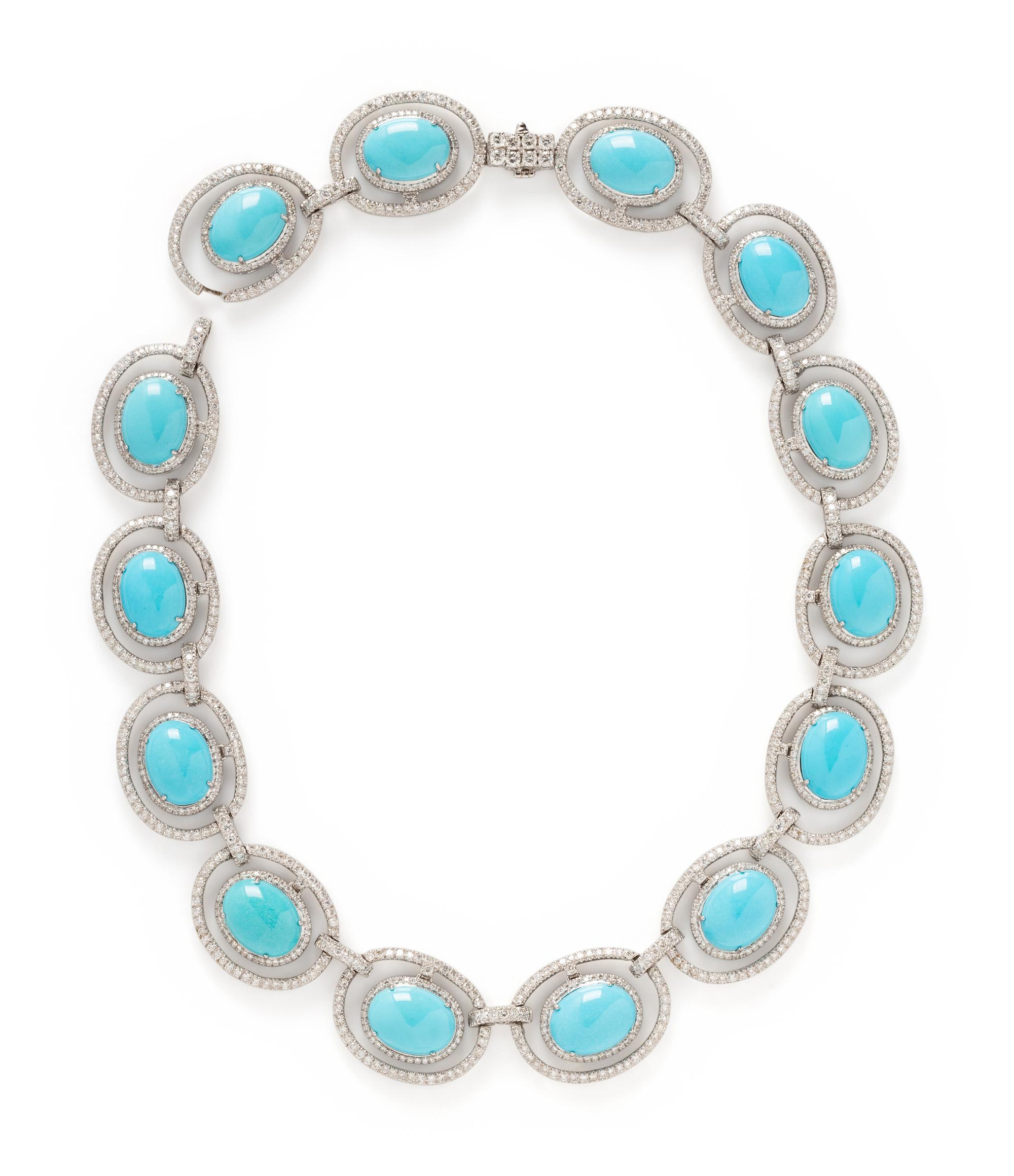 DIAMOND AND SYNTHETIC TURQUOISE NECKLACE