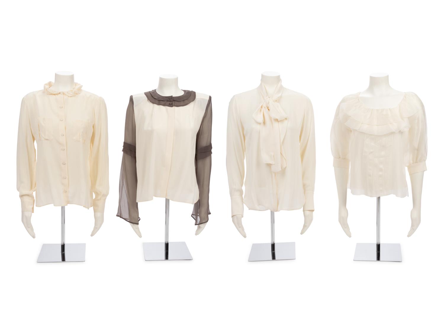Four Designer Silk Blouses: Two Fendi, One Valentino, One Oscar de la Renta