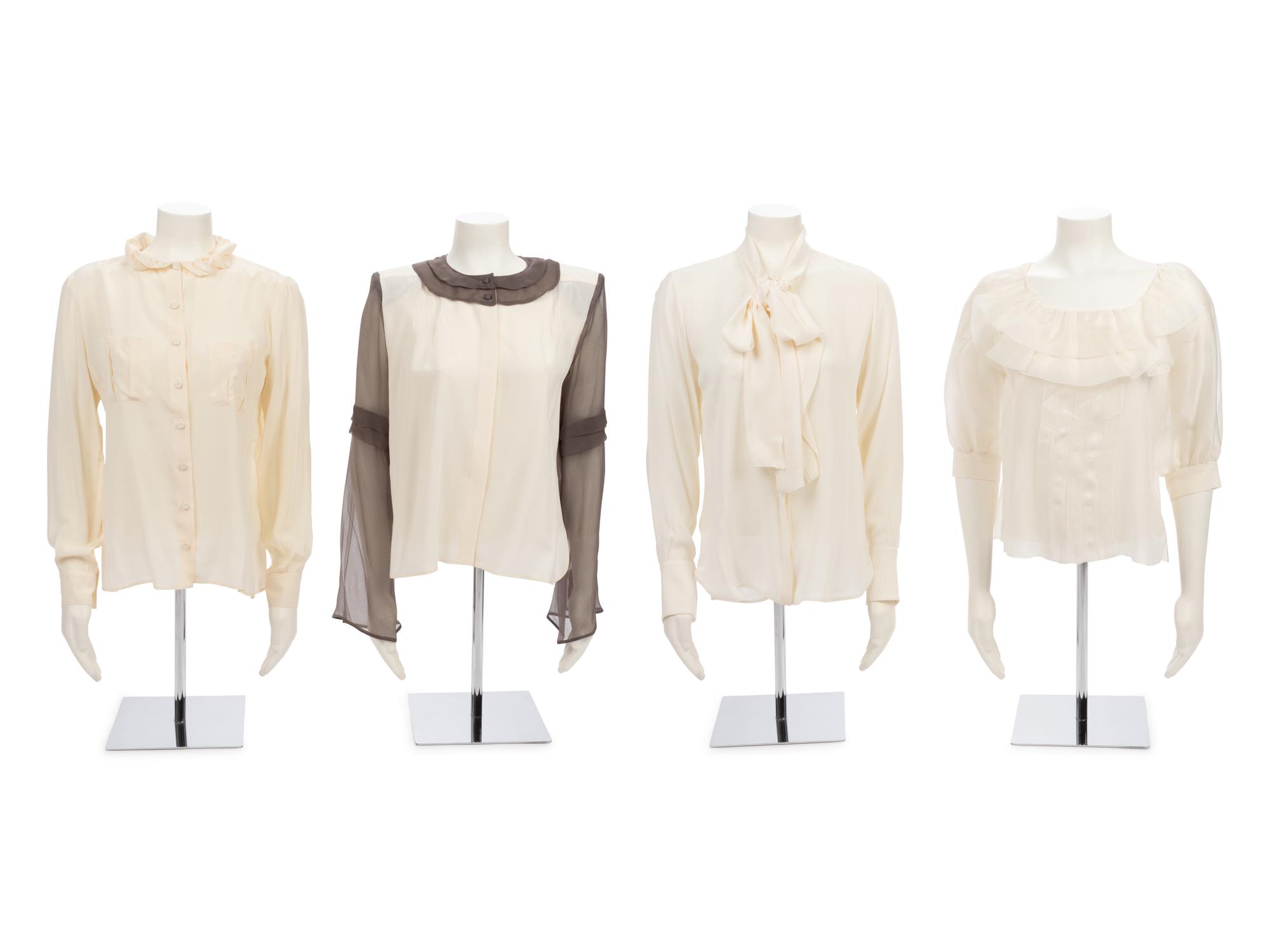 Four Designer Silk Blouses: Two Fendi, One Valentino, One Oscar de la Renta