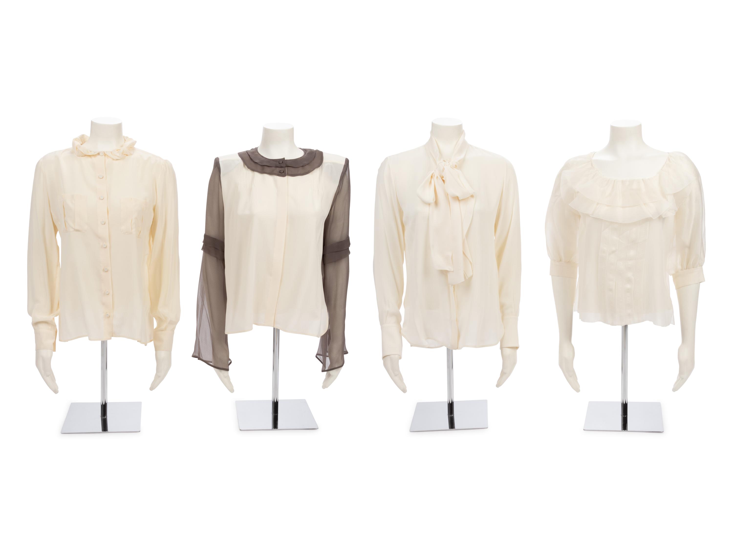 Four Designer Silk Blouses: Two Fendi, One Valentino, One Oscar de la Renta