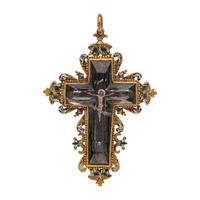 RENAISSANCE, YELLOW GOLD, ROCK CRYSTAL AND ENAMEL CROSS PENDANT