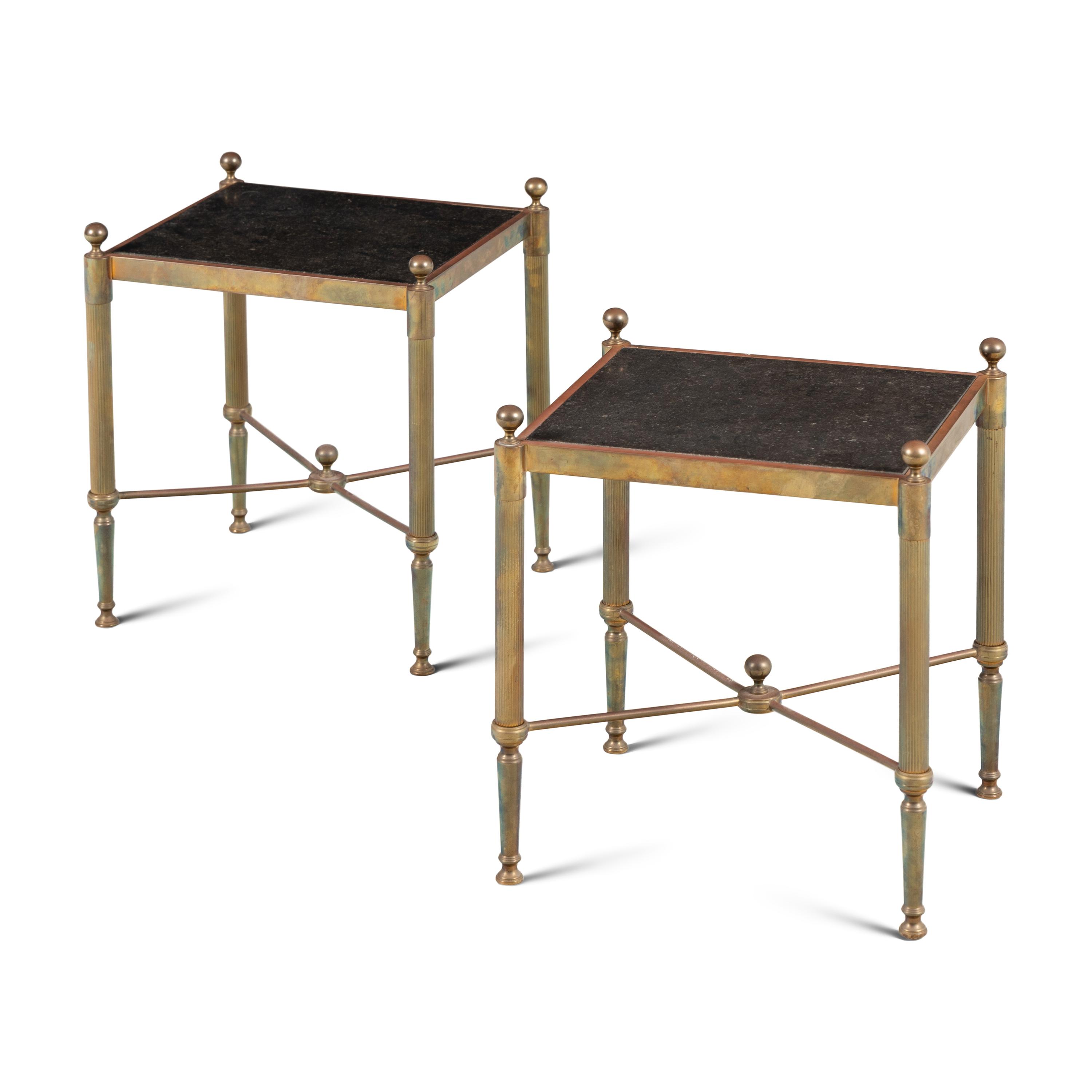A Pair of Neoclassical Style Bronze and Marble Side Tables