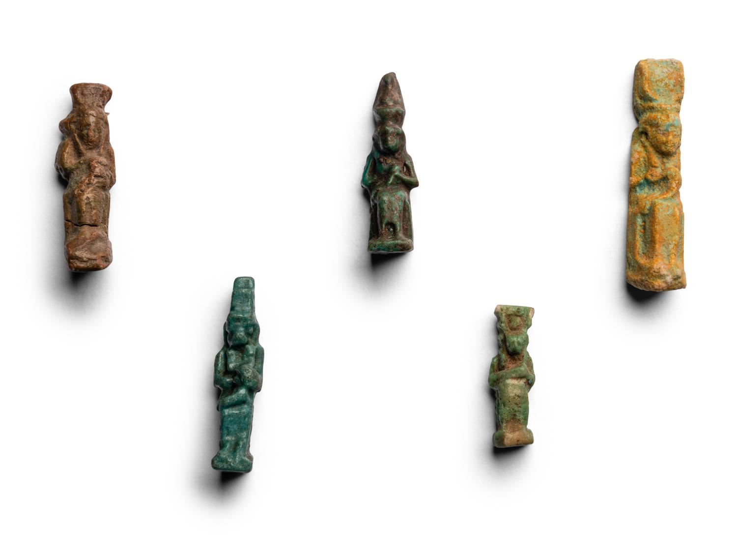 Five Egyptian Faience Isis with Horus Amulets