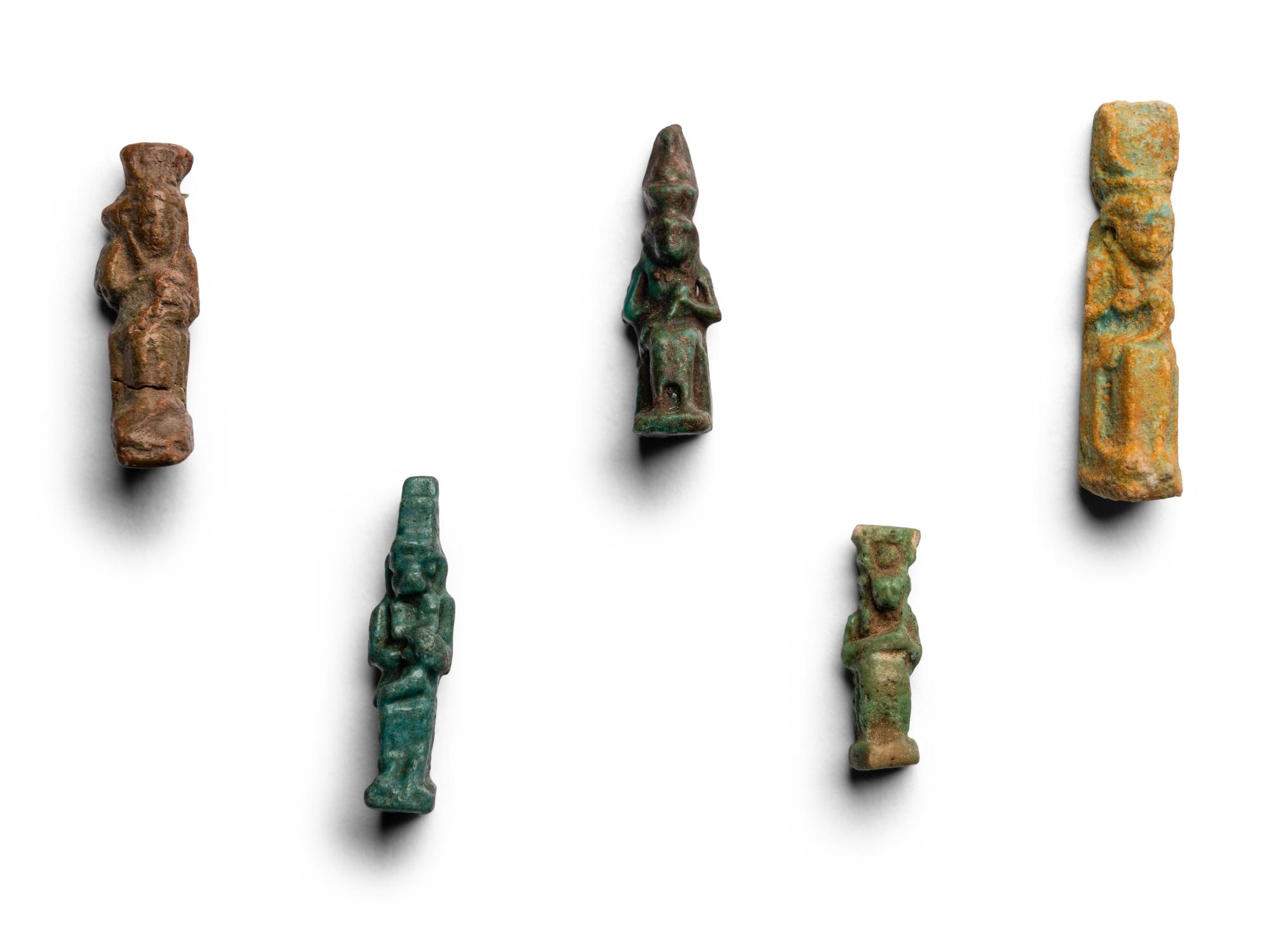 Five Egyptian Faience Isis with Horus Amulets