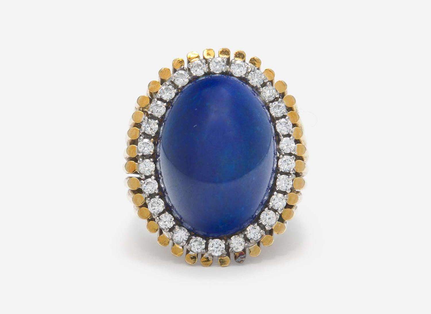 An 18K Yellow Gold, Lapis Lazuli, and Diamond Cocktail Ring