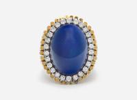 An 18K Yellow Gold, Lapis Lazuli, and Diamond Cocktail Ring