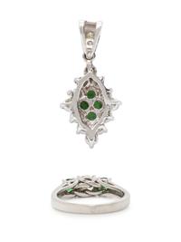 TSAVORITE GARNET AND DIAMOND PENDANT AND RING