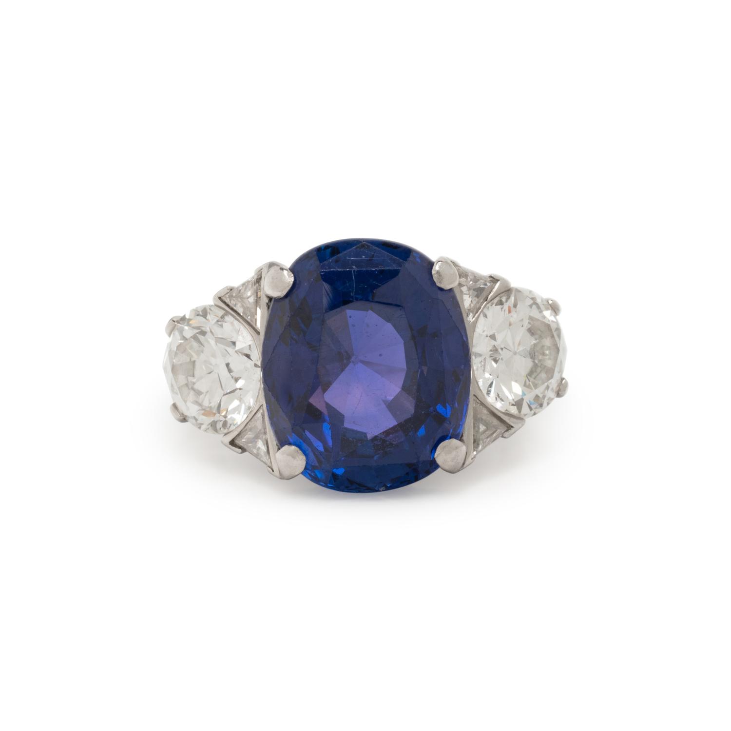 J.E. CALDWELL, ART DECO, COLOR CHANGE SAPPHIRE AND DIAMOND RING