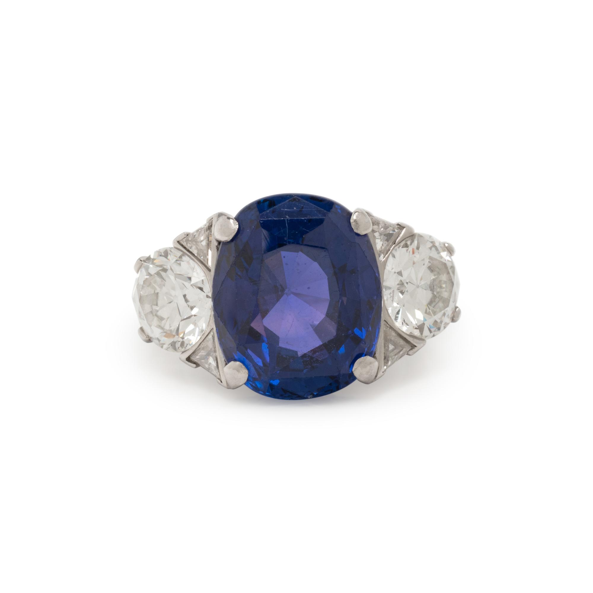 J.E. CALDWELL, ART DECO, COLOR CHANGE SAPPHIRE AND DIAMOND RING
