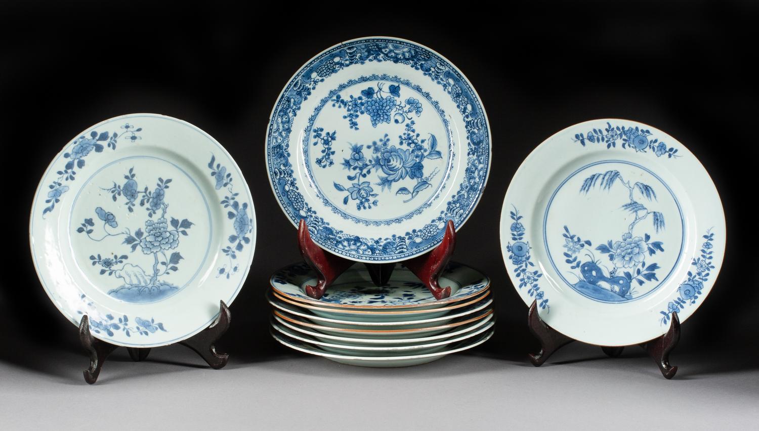 Ten Chinese Porcelain Plates Diameter of largest 9 inches. — PRIMARILY 18TH CENTURY