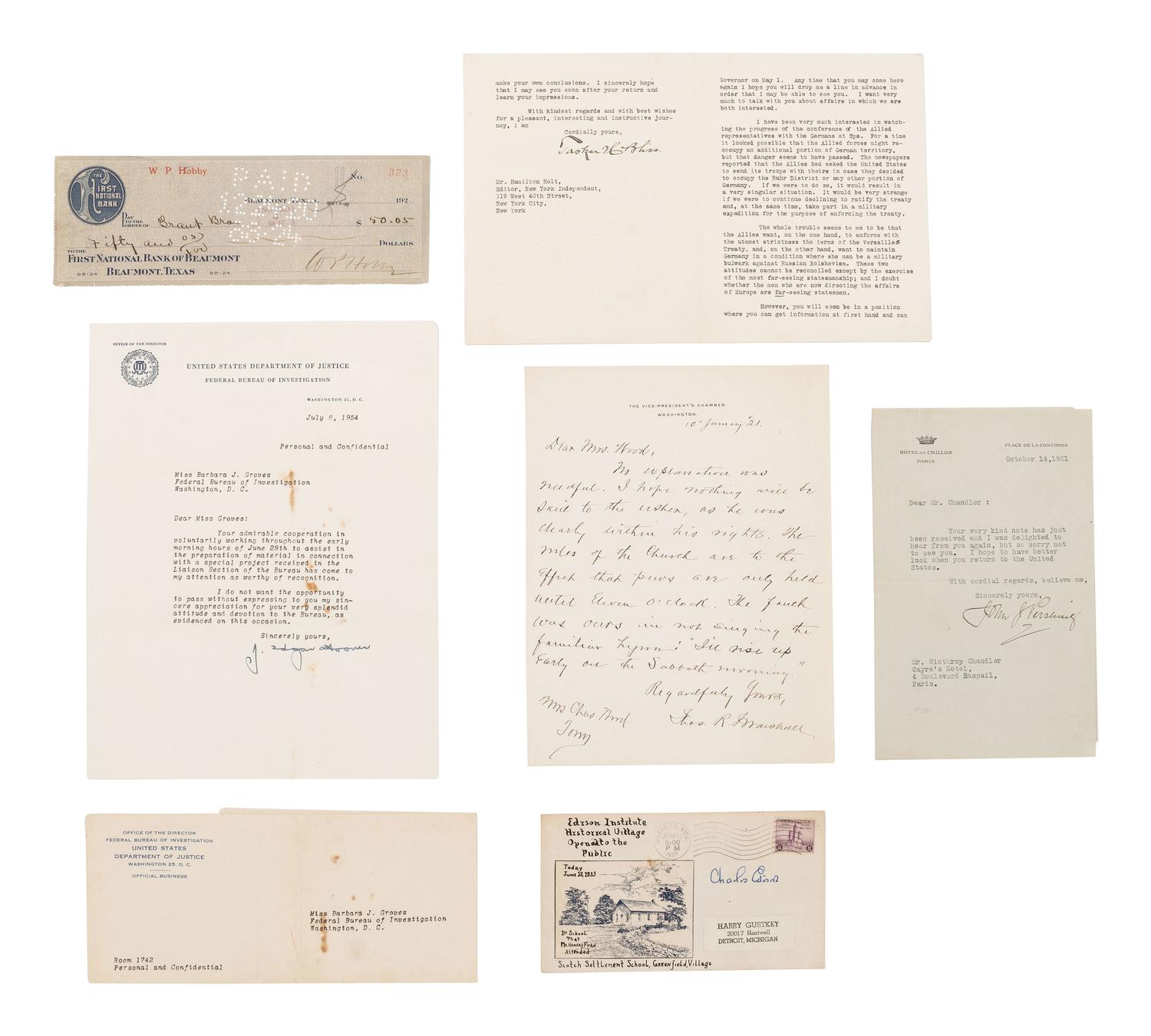 [POLITICS]. Autographs from 20th-century political figures, including: