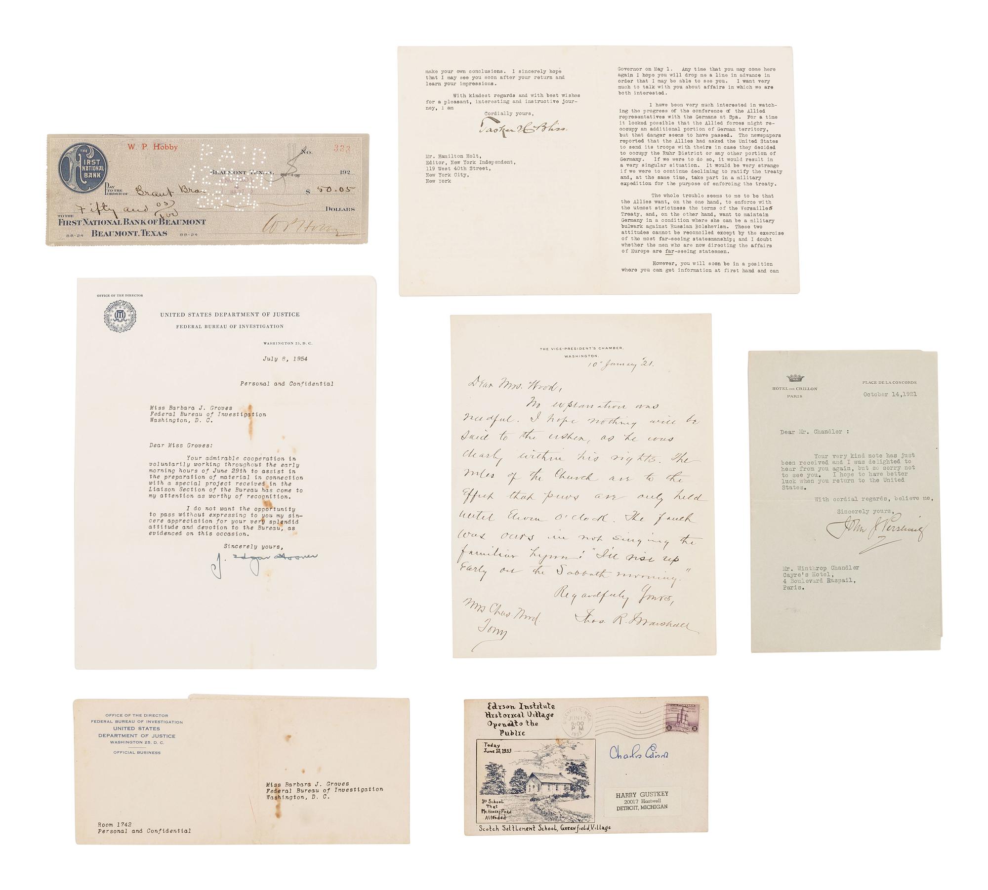 [POLITICS]. Autographs from 20th-century political figures, including: